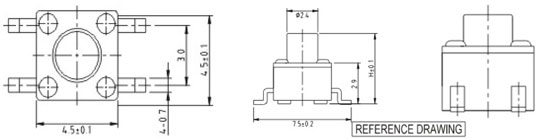 4.5*4.5MM輕觸開關RTS(M)(A)-4/R0088結(jié)構圖